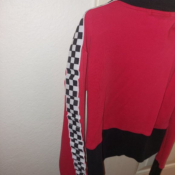 Red black & checkered skull & crossbones cropped moto sweatshirt - Picture 5 of 10